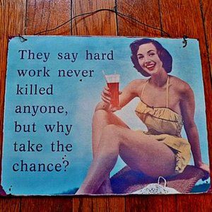 Vintage Metal Tin Retro Humorous Hanging Wall Art